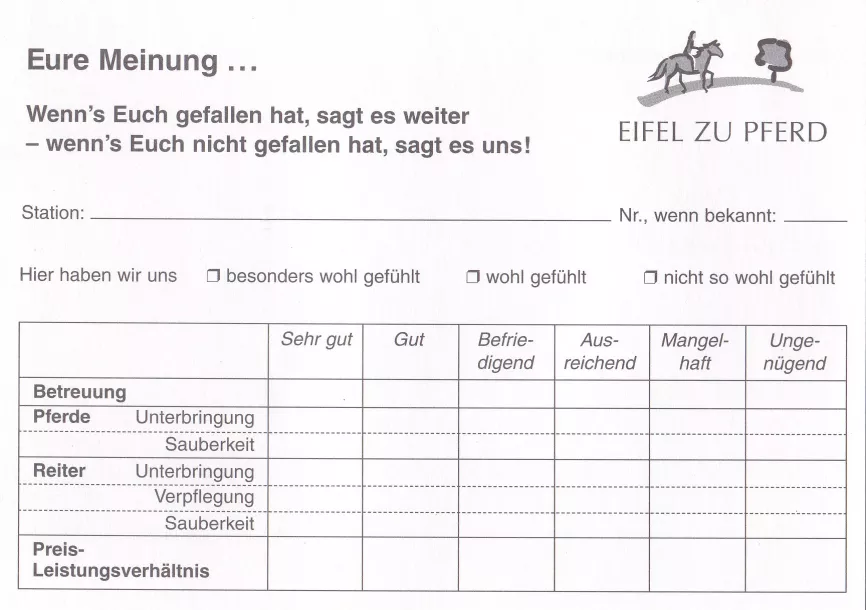 Feedbackkarte zum Ausfüllen